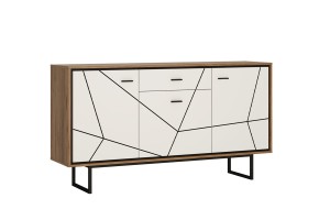 Komoda BROLO 3D-1S - korpus: dąb catania-czarna perła, front: biały połysk