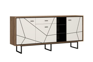 Komoda BROLO 3D-1S - korpus: dąb catania-czarna perła, front: biały połysk