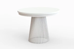 Stół okrągły rozkładany LAMELL 120-200 cm - noga: biała, blat: biały