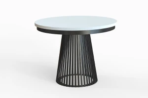 Stół okrągły rozkładany LAMELL 120-200 cm - noga: czarna, blat: biały