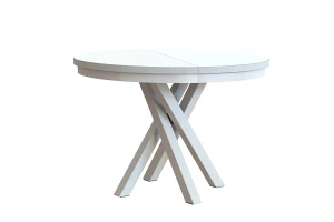 Stół okrągły rozkładany w stylu Loft KRYSS 100-140 cm - noga: biała, blat: biały