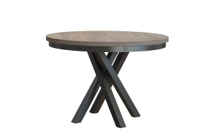 Stół okrągły rozkładany w stylu Loft KRYSS 100-140 cm - noga: czarna, blat: orzech