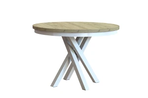 Stół okrągły rozkładany w stylu Loft KRYSS 90-130 cm - noga: biała, blat: artisan