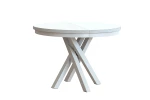 Stół okrągły rozkładany w stylu Loft KRYSS 90-130 cm - noga: biała, blat: biały
