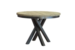 Stół okrągły rozkładany w stylu Loft KRYSS 90-130 cm - noga: czarna, blat: artisan