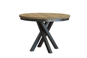 Stół okrągły rozkładany w stylu Loft KRYSS 90-130 cm - noga: czarna, blat: hikora