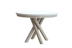 Stół okrągły rozkładany w stylu Loft KRYSS 90-130 cm - noga: kaszmir, blat: biały