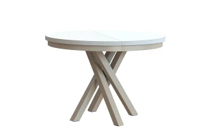 Stół okrągły rozkładany w stylu Loft KRYSS 90-130 cm - noga: kaszmir, blat: biały