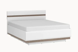 Łóżko dwuosobowe ze stelażem 140x200 cm LINETE 97 - biały połysk-biały alpejski-dąb truflowy