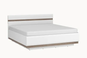 Łóżko dwuosobowe ze stelażem 160x200 cm LINETE 94 - biały połysk-biały alpejski-dąb truflowy