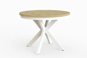 Stół okrągły rozkładany w stylu Loft BELLAGIO 100-180 cm - noga: biała, blat: artisan