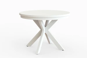 Stół okrągły rozkładany w stylu Loft BELLAGIO 100-180 cm - noga: biała, blat: biały