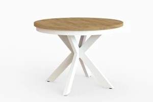 Stół okrągły rozkładany w stylu Loft BELLAGIO 100-180 cm - noga: biała, blat: hikora