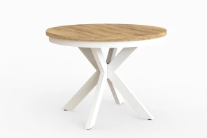 Stół okrągły rozkładany w stylu Loft BELLAGIO 100-180 cm - noga: biała, blat: kraft złoty