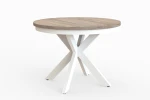 Stół okrągły rozkładany w stylu Loft BELLAGIO 100-180 cm - noga: biała, blat: orzech