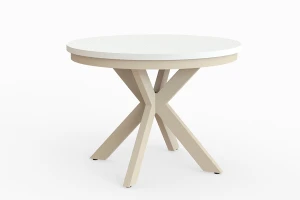 Stół okrągły rozkładany w stylu Loft BELLAGIO 100-180 cm - noga: kaszmir, blat: biały