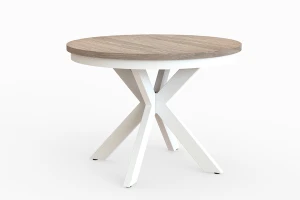 Stół okrągły rozkładany w stylu Loft BELLAGIO 120-200 cm - noga: biała, blat: orzech