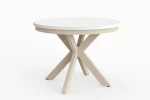 Stół okrągły rozkładany w stylu Loft BELLAGIO 120-200 cm - noga: kaszmir, blat: biały