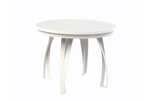 Stół okrągły rozkładany w stylu Loft LUNGO 100-180 cm - noga: biała, blat: biały