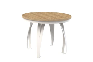 Stół okrągły rozkładany w stylu Loft LUNGO 100-180 cm - noga: biała, blat: kraft złoty