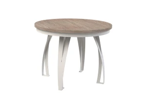 Stół okrągły rozkładany w stylu Loft LUNGO 100-180 cm - noga: biała, blat: orzech