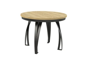 Stół okrągły rozkładany w stylu Loft LUNGO 100-180 cm - noga: czarna, blat: artisan