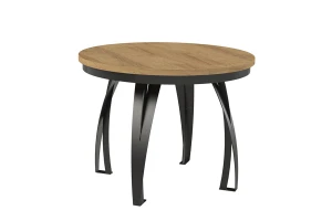 Stół okrągły rozkładany w stylu Loft LUNGO 100-180 cm - noga: czarna, blat: hikora