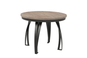 Stół okrągły rozkładany w stylu Loft LUNGO 100-180 cm - noga: czarna, blat: orzech