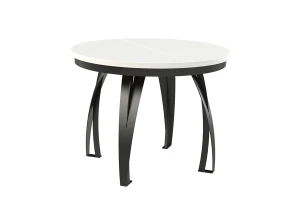 Stół okrągły rozkładany w stylu Loft LUNGO 120-200 cm - noga: czarna, blat: biały