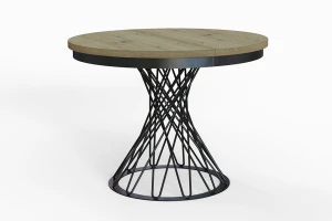 Stół okrągły rozkładany w stylu Loft LUCCA 100-140 cm - noga: czarna, blat: artisan