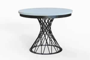 Stół okrągły rozkładany w stylu Loft LUCCA 100-140 cm - noga: czarna, blat: biały