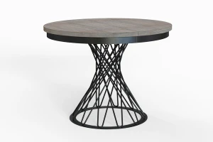 Stół okrągły rozkładany w stylu Loft LUCCA 100-140 cm - noga: czarna, blat: orzech