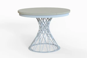 Stół okrągły rozkładany w stylu Loft LUCCA 120-160 cm - noga: biała, blat: kaszmir