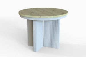 Stół okrągły rozkładany w stylu Loft TUBE X 100-180 cm - noga: biała, blat: artisan