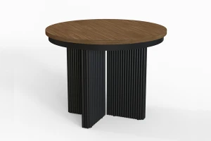 Stół okrągły rozkładany w stylu Loft TUBE X 100-180 cm - noga: czarna, blat: orzech