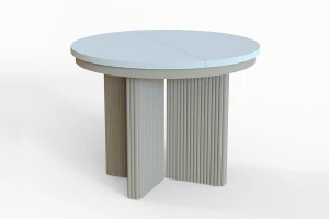 Stół okrągły rozkładany w stylu Loft TUBE X 100-180 cm - noga: kaszmir, blat: biały