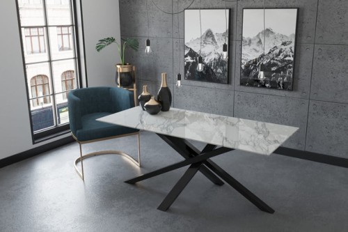 Stół z białym marmurowym blatem - stelaż czarny