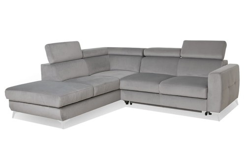 Narożnik DAHLIA X90K1STv.II-2RC z funkcją spania i pojemnikiem na pościel - bryła, front, bok