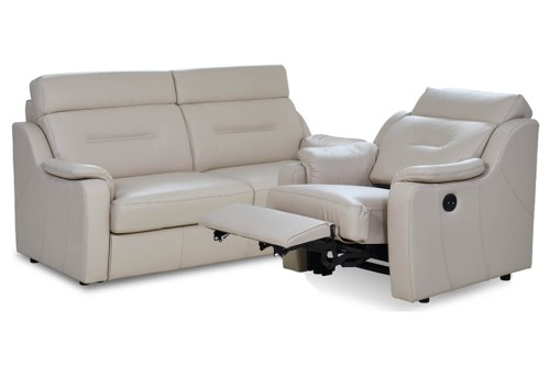 Zestaw wypoczynkowy skórzany VERO - PAPAVERO SOFA 3RD2+FOTEL 1RPe2 ( z funkcją relaks elektryczny ) - bryła, front, bok