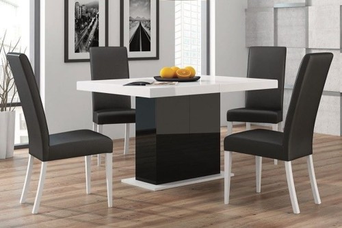 Stół rozkładany LORENZ 80x110-245 cm ( blat-lacobel/połysk-biały, czarny ) - aranżacja