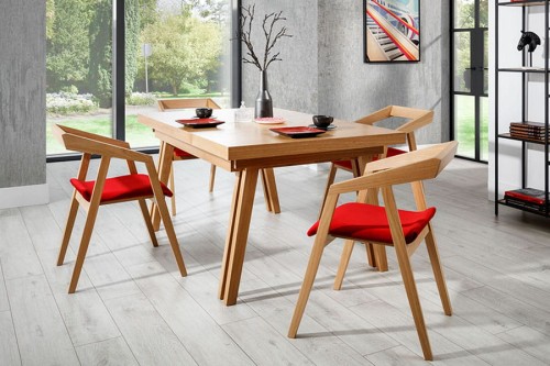 Stół rozkładany SPIDER 100x160-340 cm ( buk - dąb ) Krzesło BALTIC - aranżacja