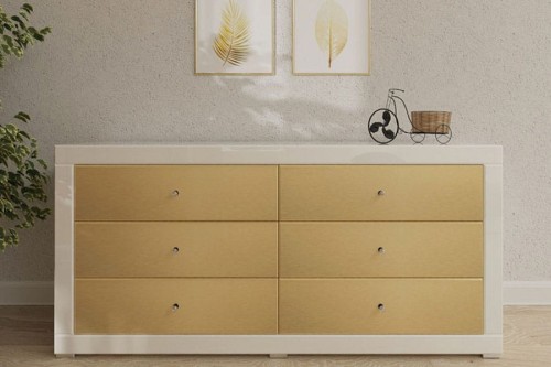 Komoda Golden White LKG-W6 złoty front, białe szkło