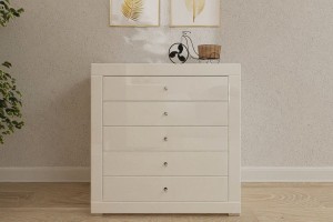 Komoda lustrzana z 5 szufladami LKB-5 ( białe szkło - Kolekcja Black&White )