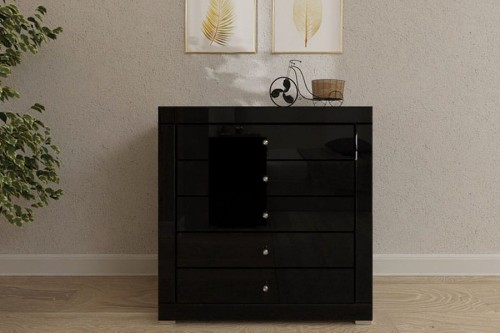 Komoda lustrzana z 5 szufladami KLC-5 ( czarne szkło - Kolekcja Black&White ) - aranżacja
