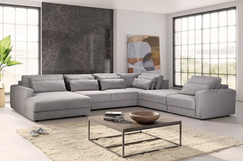 Narożnik BOURBON M.REC-2RF EXT-EV3-H-1 + zestaw poduszek wysokich i niskich - aranżacja