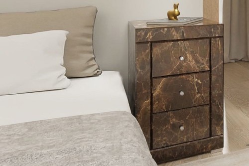Szafka nocna lustrzana z 3 szufladami Kolekcja Marble LSM-3B ( brązowy marmur  - aranżacja