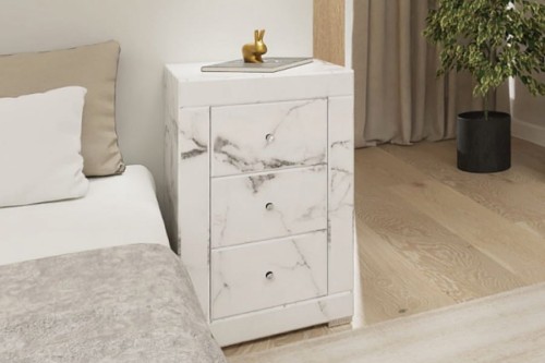 Szafka nocna lustrzana z 3 szufladami Kolekcja Marble LSM-3B ( biały marmur ) - aranżacja