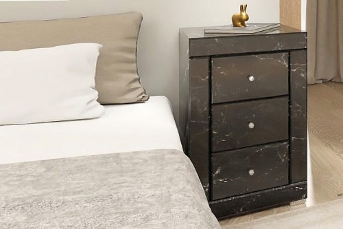 Szafka nocna lustrzana z 3 szufladami Kolekcja Marble LSM-3B ( czarny marmur ) - aranżacja