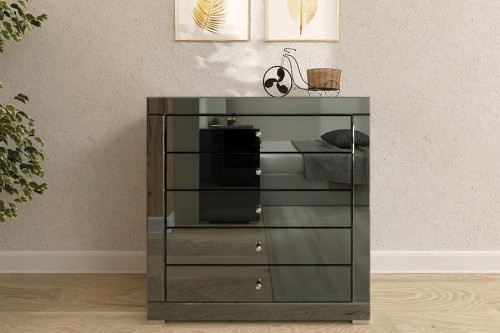 Komoda lustrzana z 5 szufladami Kolekcja Graf&Mirror LKG-5 ( grafitowe szkło ) - aranżacja