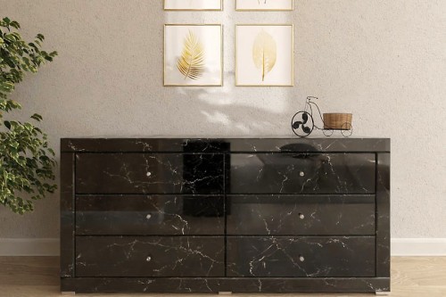 Komoda lustrzana z 6 szufladami Kolekcja Marble LKM-6 ( czarny marmur ) - aranżacja